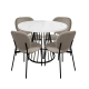 HomeStar 5Pc Dining Set Matilda Round Dining Table 110cm Faux Marble W/ 4Pc Archie Fabric Dining Chair Latte