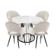 HomeStar 5Pc Dining Set Matilda Round Dining Table 110cm Faux Marble W/ 4Pc Luka Fabric Dining Chair Coconut