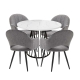 HomeStar 5Pc Dining Set Matilda Round Dining Table 110cm Faux Marble W/ 4Pc Luka Fabric Dining Chair Grey