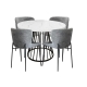 HomeStar 5Pc Dining Set Matilda Round Dining Table 110cm Faux Marble W/ 4Pc Sonata Fabric Dining Chair Grey