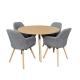 HomeStar 5Pc Dining Set Morrison Round Dining Table 120cm Natural W/ 4Pc Milan Fabric Dining Chair Grey