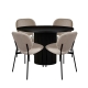 HomeStar 5Pc Dining Set Sona Round Dining Table 120cm Black W/ 4Pc Archie Fabric Dining Chair Lattte