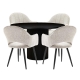 HomeStar 5Pc Dining Set Sona Round Dining Table 120cm Black W/ 4Pc Luka Fabric Dining Chair Coconut