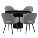 HomeStar 5Pc Dining Set Sona Round Dining Table 120cm Black W/ 4Pc Luka Fabric Dining Chair Grey