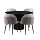 HomeStar 5Pc Dining Set Sona Round Dining Table 120cm Black W/ 4Pc Royale Fabric Dining Chair Grey
