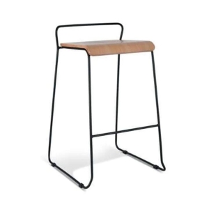 Bavleen Bar Stool 75cm - Black Frame - Natural Veneer Seat