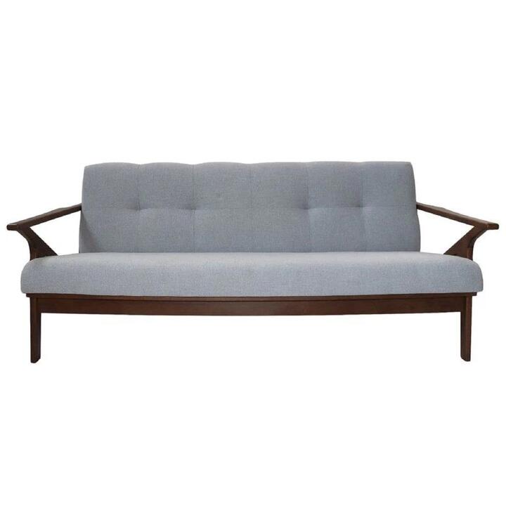 Design Square 3-Seater Fabric Wood Sofa Lounge Couch Walnut Frame - Light Grey
