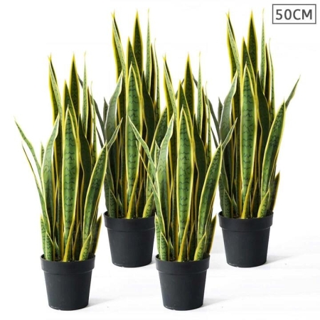 4X 50cm Artificial Indoor Yellow Edge Tiger Piran Fake Decoration Tree Flower Pot Plant