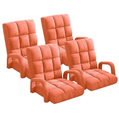 4X Foldable Lounge Cushion Adjustable Floor Lazy Recliner Chair with Armrest Orange