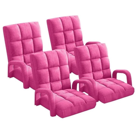 4X Foldable Lounge Cushion Adjustable Floor Lazy Recliner Chair with Armrest Pink
