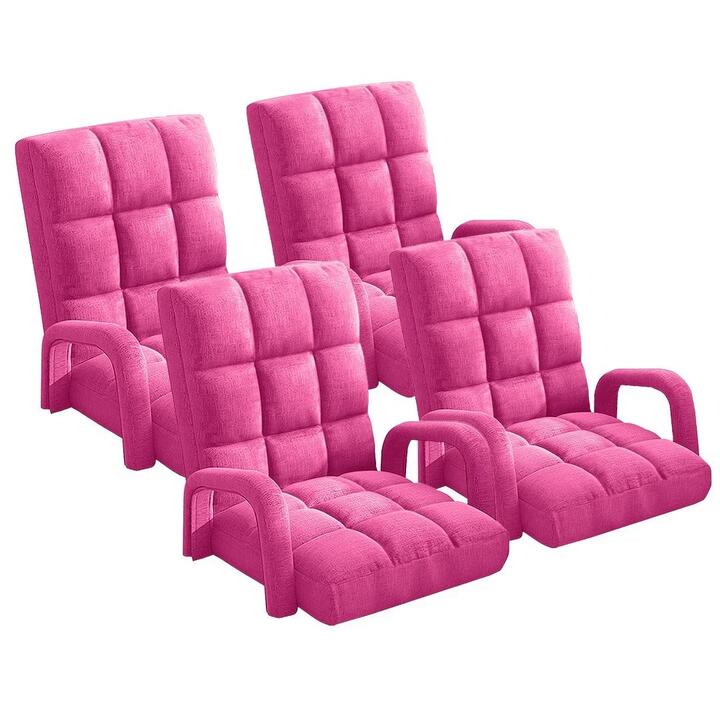 4X Foldable Lounge Cushion Adjustable Floor Lazy Recliner Chair with Armrest Pink