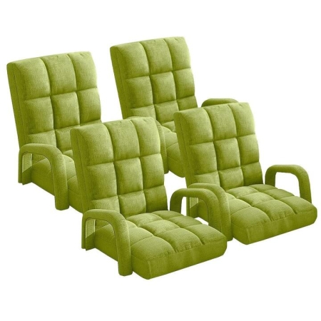 4X Foldable Lounge Cushion Adjustable Floor Lazy Recliner Chair with Armrest Yellow Green