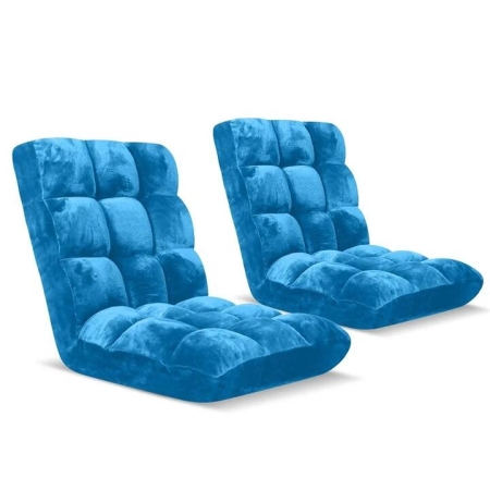 2X Floor Recliner Folding Lounge Sofa Futon Couch Folding Chair Cushion Blue