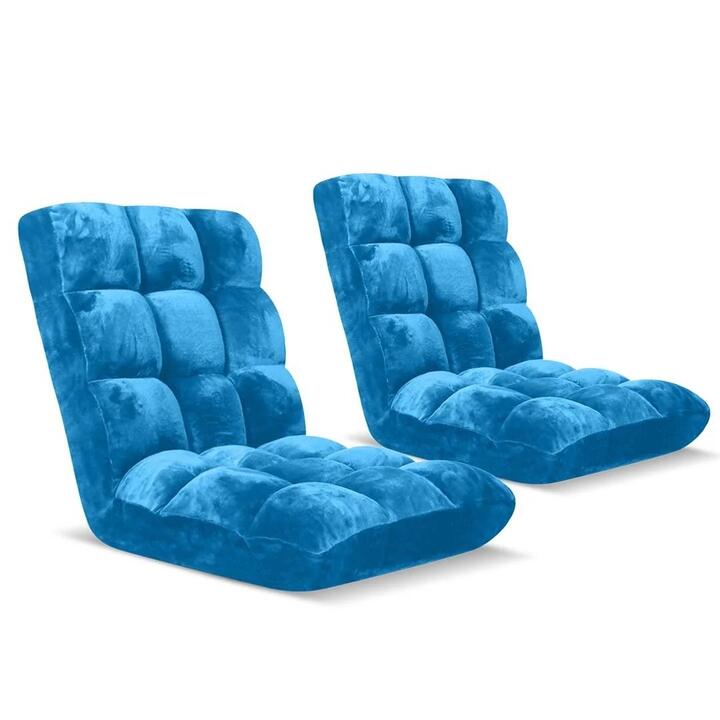 2X Floor Recliner Folding Lounge Sofa Futon Couch Folding Chair Cushion Blue