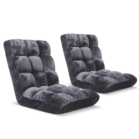 2X Floor Recliner Folding Lounge Sofa Futon Couch Folding Chair Cushion Grey