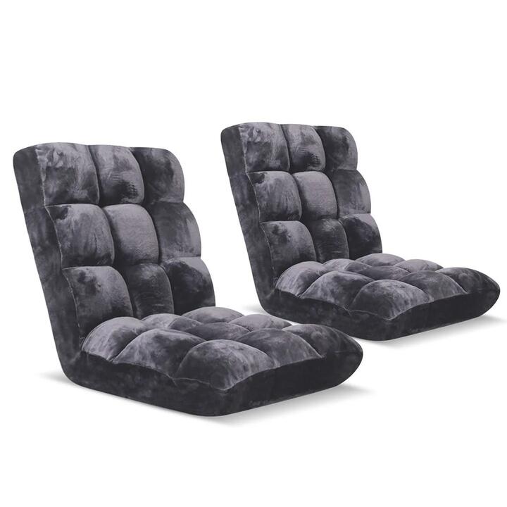 2X Floor Recliner Folding Lounge Sofa Futon Couch Folding Chair Cushion Grey