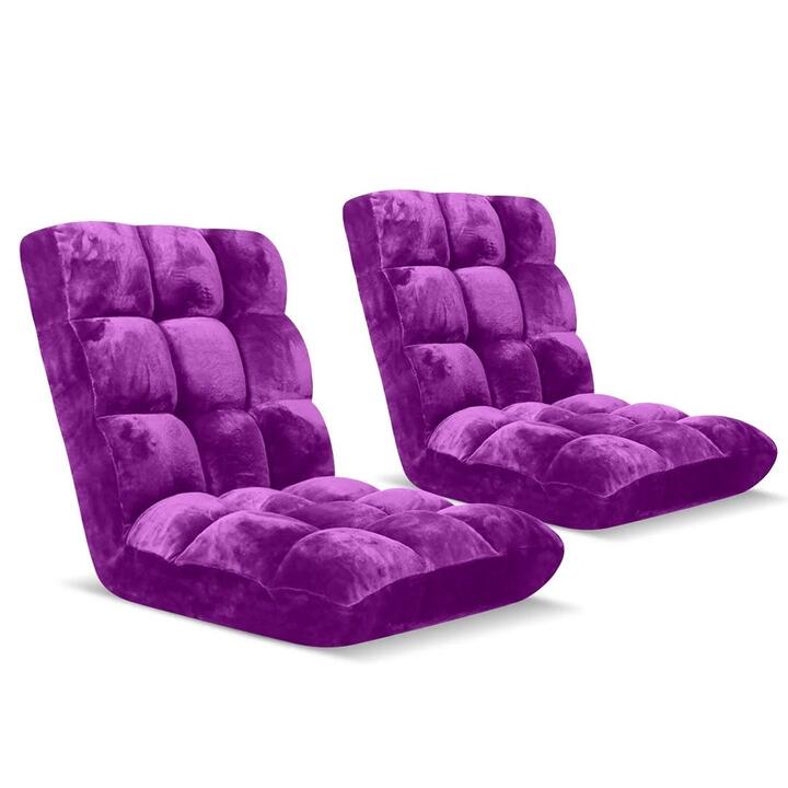 2X Floor Recliner Folding Lounge Sofa Futon Couch Folding Chair Cushion Purple