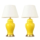 2X Oval Ceramic Table Lamp with Gold Metal Base Desk Lamp Yellow