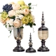 2X Clear Glass Flower Vase with Lid and White Flower Filler Vase Black Set