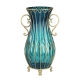 50cm Blue Glass Oval Floor Vase with Metal Flower Stand