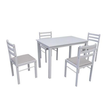 Design Square 5pc Dinign Set Rectangle Dining table 110cm W/ 4 Dining Chairs - White