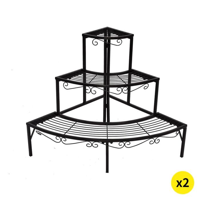 2x Levede Outdoor Indoor Plant Stand Garden Metal 3 Tier Planter Corner Shelf