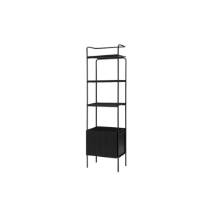 4-Tier Wooden Narrow Bookcase Display Shelf W/ 1 Door Metal Frame Edinburgh Collection - Black - Black