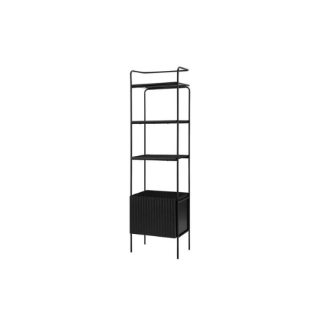 4-Tier Wooden Narrow Bookcase Display Shelf W/ 1 Door Metal Frame Edinburgh Collection - Black - Black