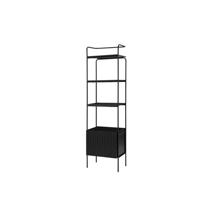4-Tier Wooden Narrow Bookcase Display Shelf W/ 1 Door Metal Frame Edinburgh Collection - Black - Black