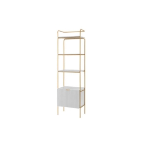 4-Tier Wooden Narrow  Bookcase Display Shelf W/ 1 Door Metal Frame Edinburgh Collection - White - White