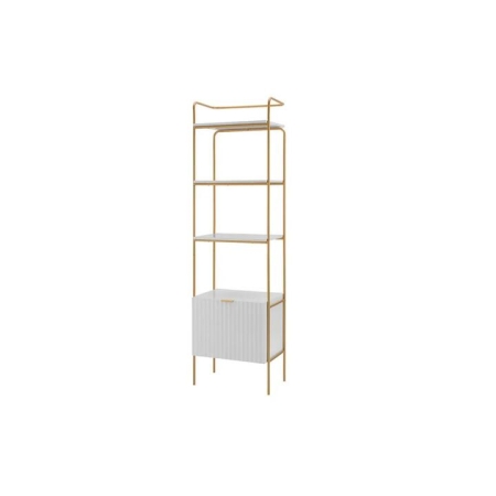 4-Tier Wooden Narrow  Bookcase Display Shelf W/ 1 Door Metal Frame Edinburgh Collection - White - White