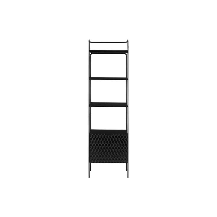 4-Tier Wooden Narrow Bookcase Display Shelf W/ 1 Door Metal Frame - Black - Black