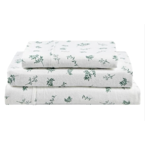 150GSM Leaves Print Flannelette Bed Sheet Set - Green