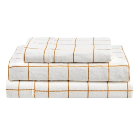 150GSM Check Print Flannelette Bed Sheet Set - Butter