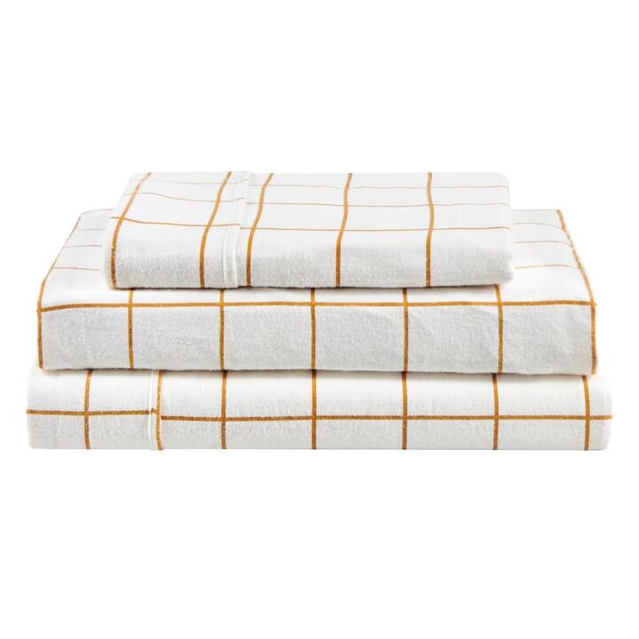 150GSM Check Print Flannelette Bed Sheet Set - Butter