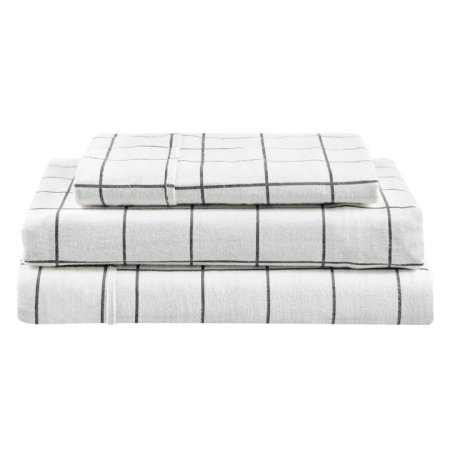 150GSM Check Print Flannelette Bed Sheet Set - Grey