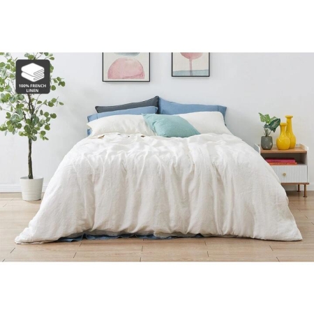 100% French Linen Quilt Cover Set - Almond