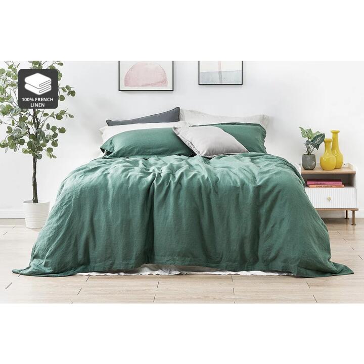 100% French Linen Quilt Cover Set - Duck Green