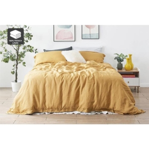 100% French Linen Quilt Cover Set - Turmeric