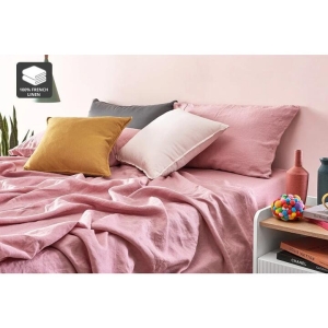 100% French Linen Bed Sheet Set - Rose