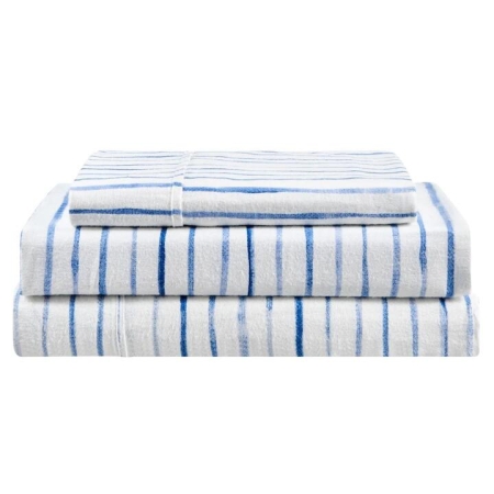 150GSM Waterprint Flannelette Bed Sheet Set - Blue