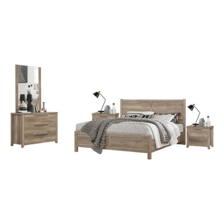4 Pieces Bedroom Suite Natural Wood Like MDF Structure Double Size Oak Colour Bed