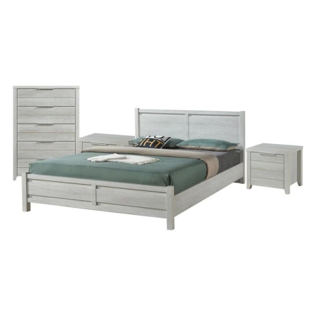 4 Pieces Bedroom Suite Natural Wood Like MDF Structure Queen Size White Ash Colour Bed