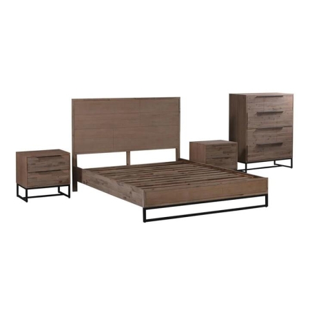 4 Pieces Bedroom Suite made in Solid Wood Acacia Veneered King Size Oak Colour Bed