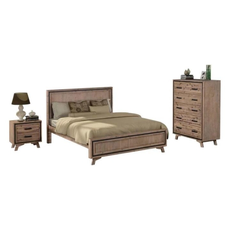 4 Pieces Bedroom Suite King Size Silver Brush in Acacia Wood Construction Bed