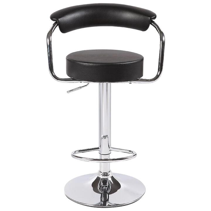 2X Black Bar Stools Faux Leather High Back Adjustable Crome Base Gas Lift Swivel Chairs