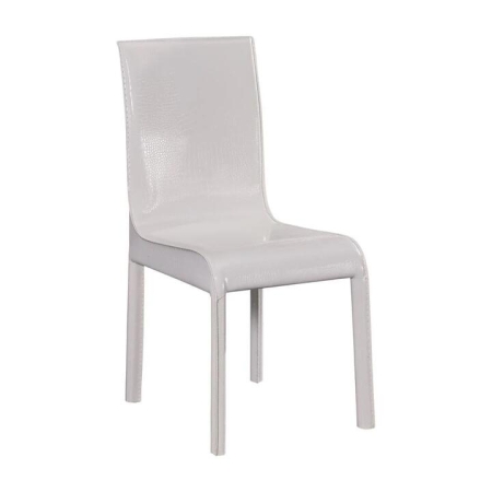 2x Steel Frame White Leatherette Medium High Backrest Dining Chairs with Wooden legs