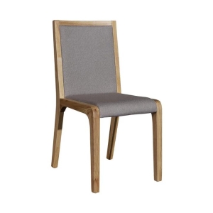 2x Wooden Frame Leatherette In Gray Fabric Dining Chairs with Wooden Legs