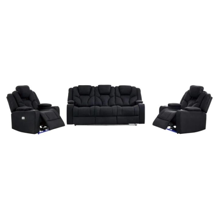 3+1+1 Seater Electric Recliner Stylish Rhino Fabric Black Lounge Armchair with LED Features