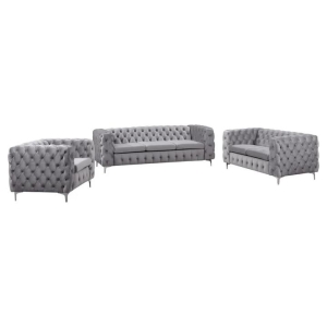 3+2+1 Seater Sofa Classic Button Tufted Lounge in Grey Velvet Fabric with Metal Legs
